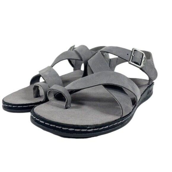 Chaco Shoes - Chaco Ladies Size 10 Gray Suede Performance Sandals Toe Loop Ankle Strap Cushion